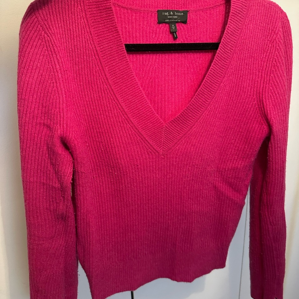 Rag & Bone Fuchsia Cashmere V-Neck Sweater
